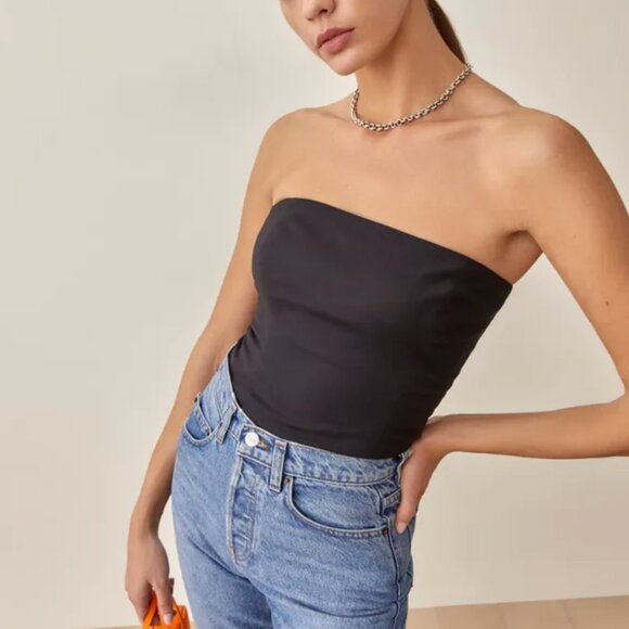NWT Reformation Paolo Tube Top Sz2/4 Black - Picture 1 of 7